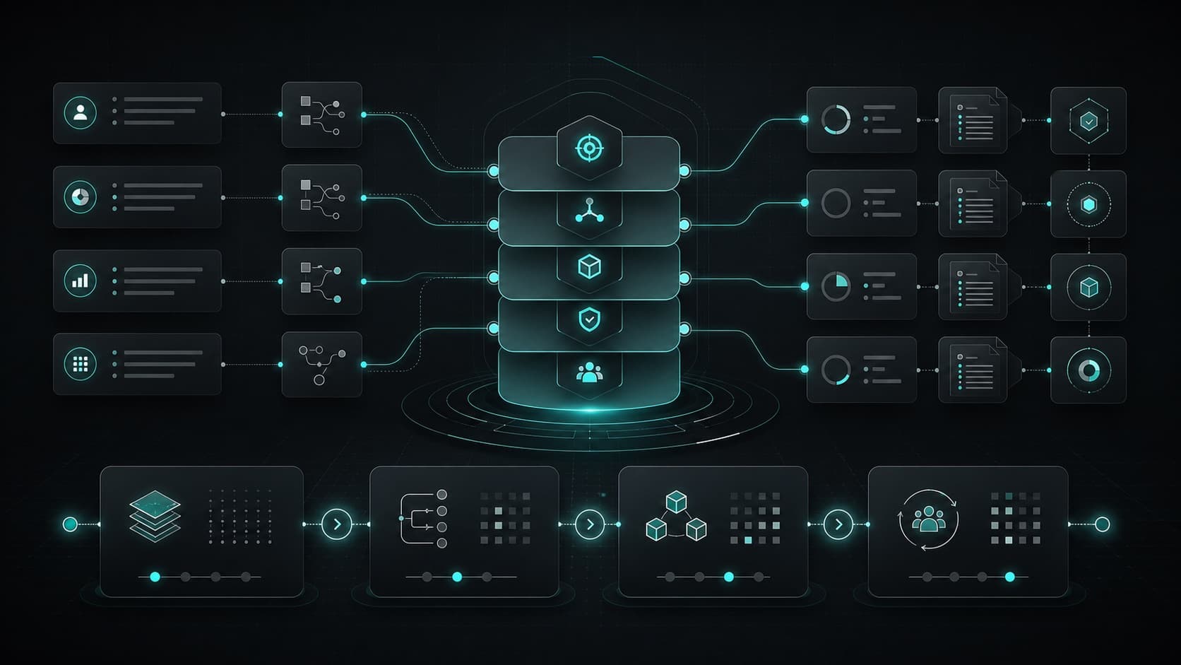 Abstract visual showing a 30-day AI capability workflow progression